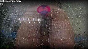 Spied on chubby roommate using new toy in shower.