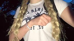 i touch my pink pussy and natural tits in the jungle