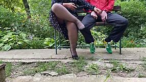 I Cum Heavily on Mother-in-Law's Sexy High-Heeled Shoes Outdoors!