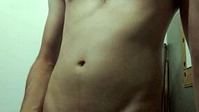 Undressing for solo masturbation in bathroom with big cock