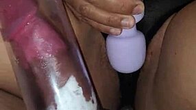Cock pump leads to masturbation and creampie