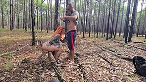 I, a hot redhead, do exhibitionism on the trail that ends in outdoor sex full on red.