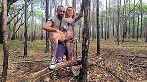 I, a hot redhead, do exhibitionism on the trail that ends in outdoor sex full on red.