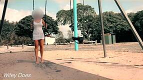 Wife Flashes Pussy On Swing Without Panties