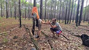 I, a hot redhead, do exhibitionism on the trail that ends in outdoor sex full on red.