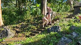 Outdoor domination fuck in the sun by the pool with rough riding.