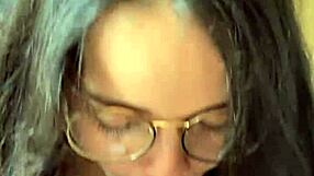 Nerd Brunette With Big Natural Tits Gives Deep Blowjob To Wellington Prado's Big Cock From Behind In Shorts And Jeans