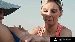 i see desiree dulce mistake horny lesbian milf kenzie taylor for husband in outdoor sunbathing. big tits clit licking and fucking ensue.