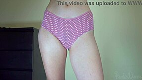 sexy schoolgirl tries on cotton panties, showing her hairy pussy