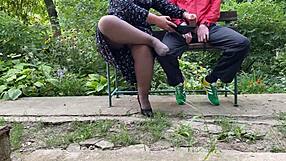 I Cum Heavily on Mother-in-Law's Sexy High-Heeled Shoes Outdoors!