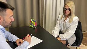 Slutty wife gets facial cumshot for office job