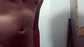 Undressing for solo masturbation in bathroom with big cock