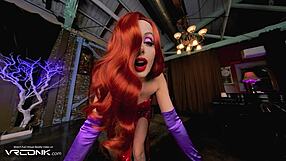 I watch hot redhead Jessica Rabbit suck my cock and get fucked hard in cosplay