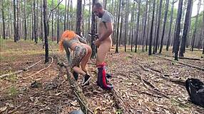 I, a hot redhead, do exhibitionism on the trail that ends in outdoor sex full on red.