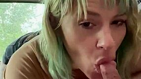 Real Hooker Sucks Cock in Car Backseat and Swallows Every Drop of Cum.