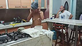 I catch my stepsister dancing sexy in the kitchen semi naked