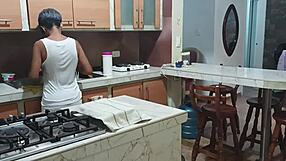 I catch my stepsister dancing sexy in the kitchen semi naked