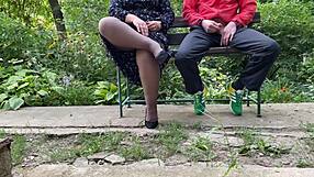 I Cum Heavily on Mother-in-Law's Sexy High-Heeled Shoes Outdoors!