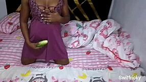 Fucking horny pot with cucumber in solo masturbation