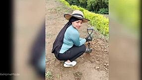 Young Colombian Farm Woman Milks Cock