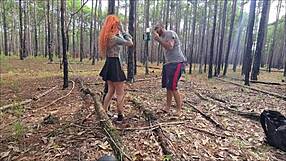 I, a hot redhead, do exhibitionism on the trail that ends in outdoor sex full on red.