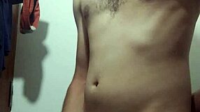 Undressing for solo masturbation in bathroom with big cock