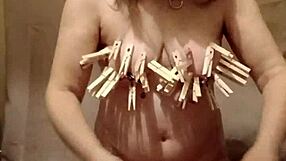 Female Slave's Intense Self-Bondage Session With Clamps And Belt