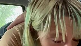 Real Hooker Sucks Cock in Car Backseat and Swallows Every Drop of Cum.
