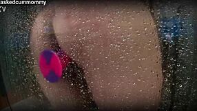 Spied on chubby roommate using new toy in shower.