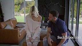 Blonde wife begs for pregnancy through cheating taboo fucking with shaved pussy and cum