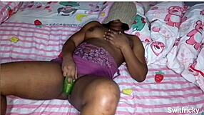 Fucking horny pot with cucumber in solo masturbation