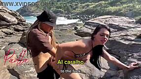 showing off on the beach with brazil's biggest cock