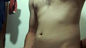 Undressing for solo masturbation in bathroom with big cock