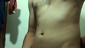 Undressing for solo masturbation in bathroom with big cock