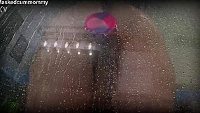 Spied on chubby roommate using new toy in shower.