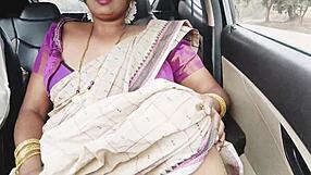I drove with my Indian aunty in saree, her big boobs tempting me for fucking with dirty talks