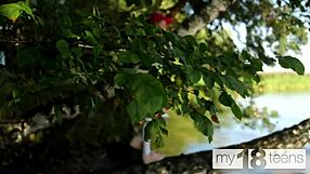 Adorable Skinny Girl Fingers Tight Pussy Outdoor