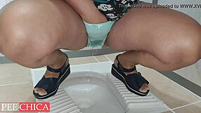 Hot sexy pee panties girl public toilet