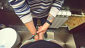 Oh, stranger cums in my panties again in the restaurant toilet!