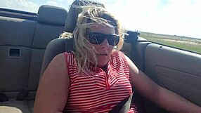 Squirting Hot Blonde Dildo Fucks Herself In Convertible On Highway