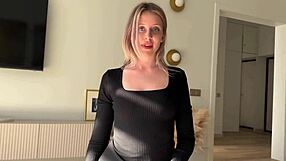 A stepmom in a tight dress noticed my erect penis during cleaning and offered to have sex