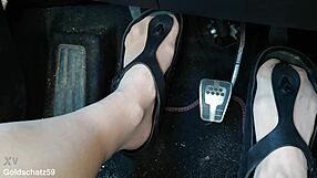 Pumping in birkenstocks with european mature german nylon pantyhose toes close up