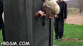 Chained chick in shackles gets hardcore BDSM rough fucking