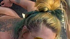 Cheating blonde whore sucks cock and takes facial in public during daytime