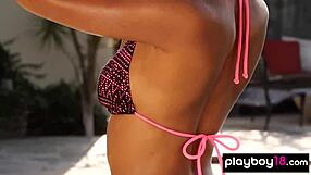 Glamorous Ebony Noelle Monique Undresses At Outdoor Pool