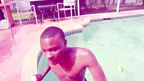 In a wild florida pool orgy, ebony and redhead suck big cocks with cum swapping