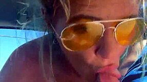 Cheating blonde whore sucks cock and takes facial in public during daytime