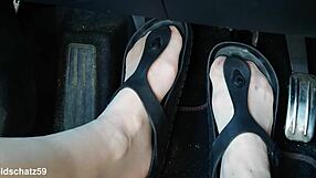 Pumping in birkenstocks with european mature german nylon pantyhose toes close up