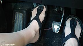 Pumping in birkenstocks with european mature german nylon pantyhose toes close up