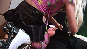 Oh wow, Cindy Behr rides that big cock in fishnets!